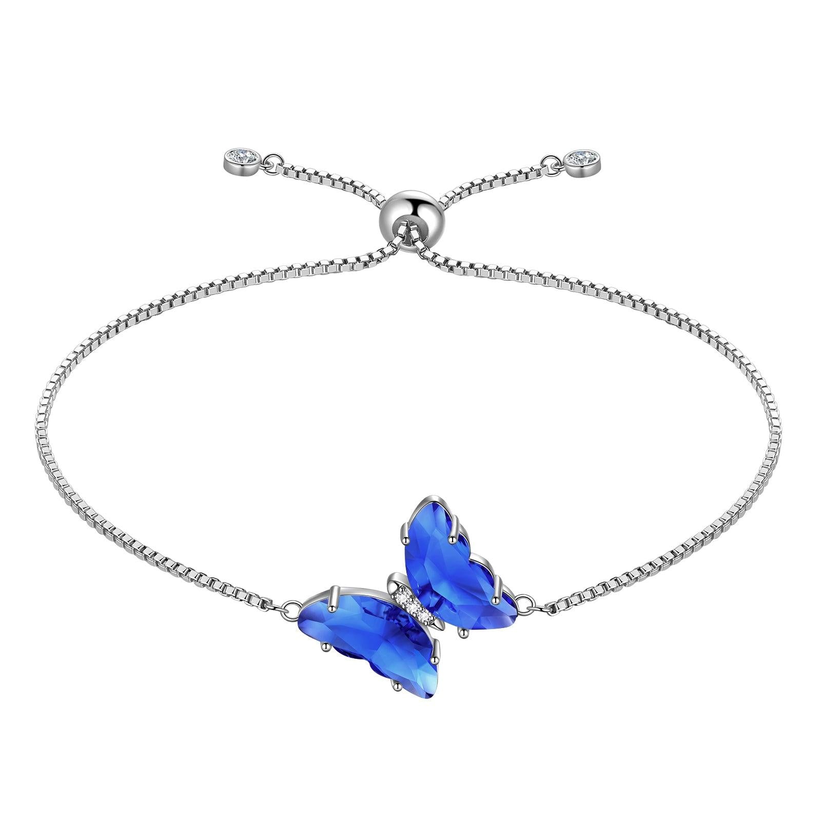 925 Sterling Silver Butterfly Bracelet Birthstone Crystal Women Jewelry Gifts - Aurora Tears