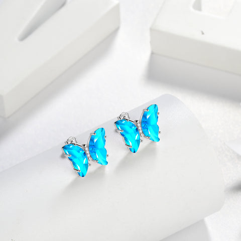 Orecchini a farfalla blu Marzo Acquamarina Birthstone Donne Ragazze Gioielli Regalo di compleanno