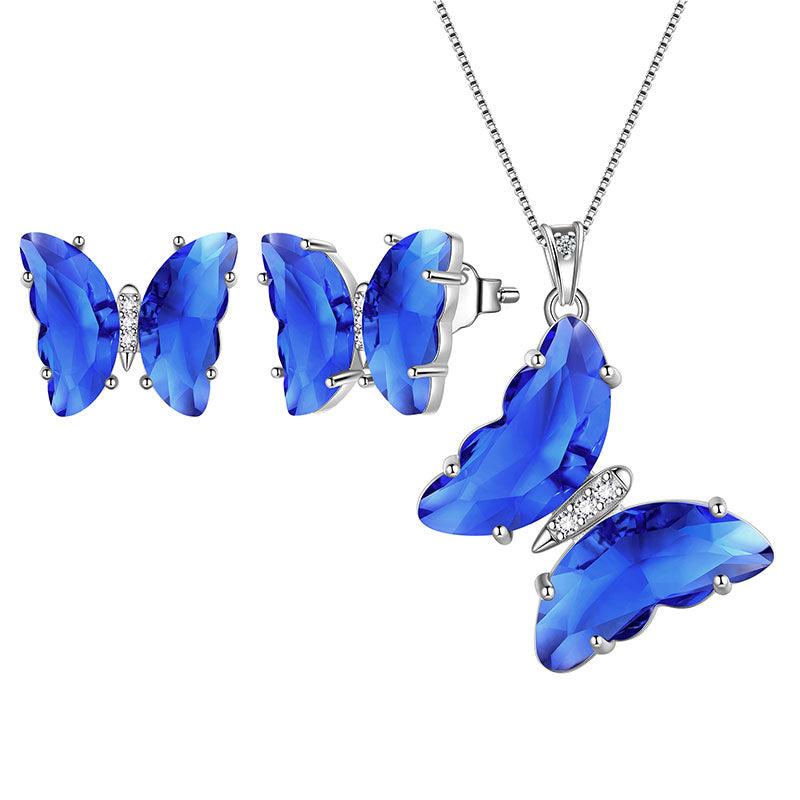 925 Sterling Silver Butterfly Jewelry Set 3PCS Birthstone Crystal Women Jewelry Gifts - Aurora Tears Jewelry