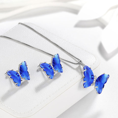 Ensemble de bijoux papillon bleu 3 pièces, pierre de naissance saphir de septembre, cadeaux d'anniversaire pour femmes et filles
