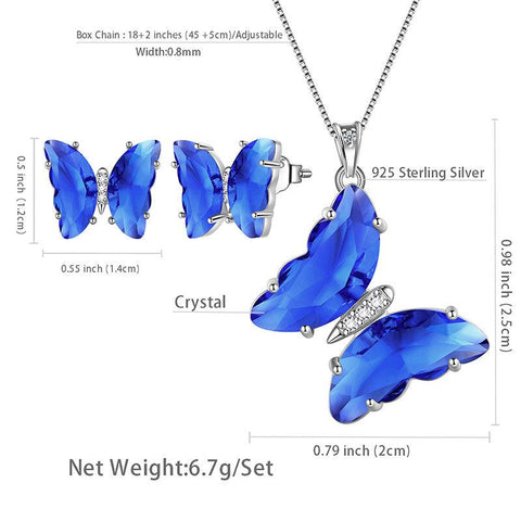 925 Sterling Silver Butterfly Jewelry Set 3PCS Birthstone Crystal Women Jewelry Gifts