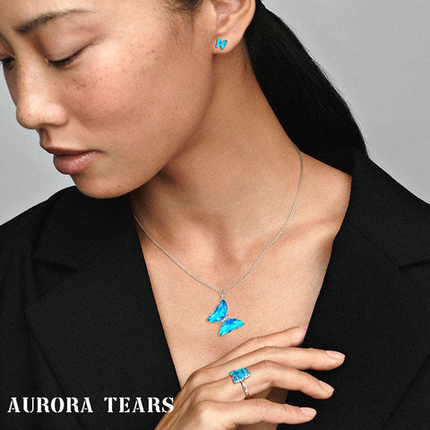 925 Sterling Silver Butterfly Jewelry Set 4PCS Birthstone Crystal Women Jewelry Gifts - Aurora Tears Jewelry