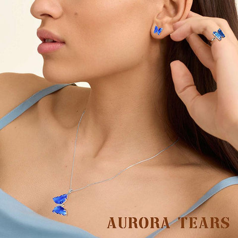 925 Sterling Silver Butterfly Jewelry Set 4PCS Birthstone Crystal Women Jewelry Gifts - Aurora Tears Jewelry