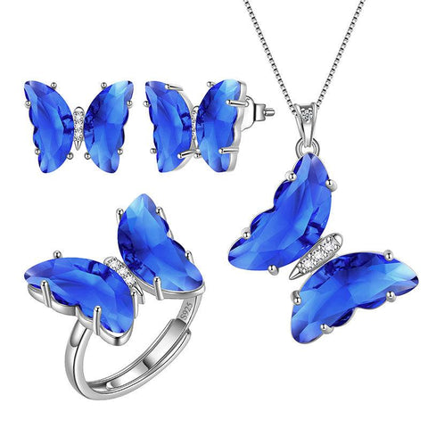925 Sterling Silver Butterfly Jewelry Set 4PCS Birthstone Crystal Women Jewelry Gifts