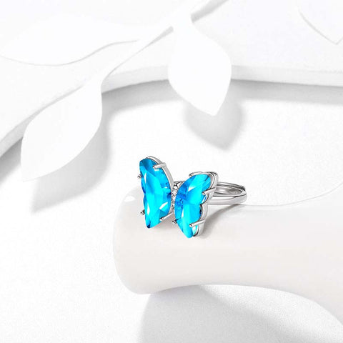 Blue Butterfly Ring March Aquamarine Birthstone Women Girls Jewelry Birthday Gift