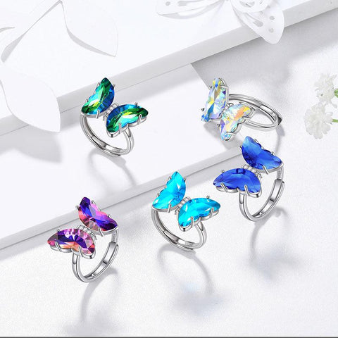 925 Sterling Silver Butterfly Ring Birthstone Crystal Women Jewelry Gifts - Aurora Tears