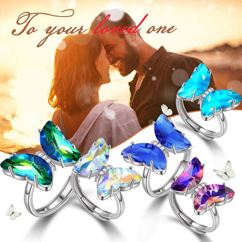 925 Sterling Silver Butterfly Ring Birthstone Crystal Women Jewelry Gifts - Aurora Tears