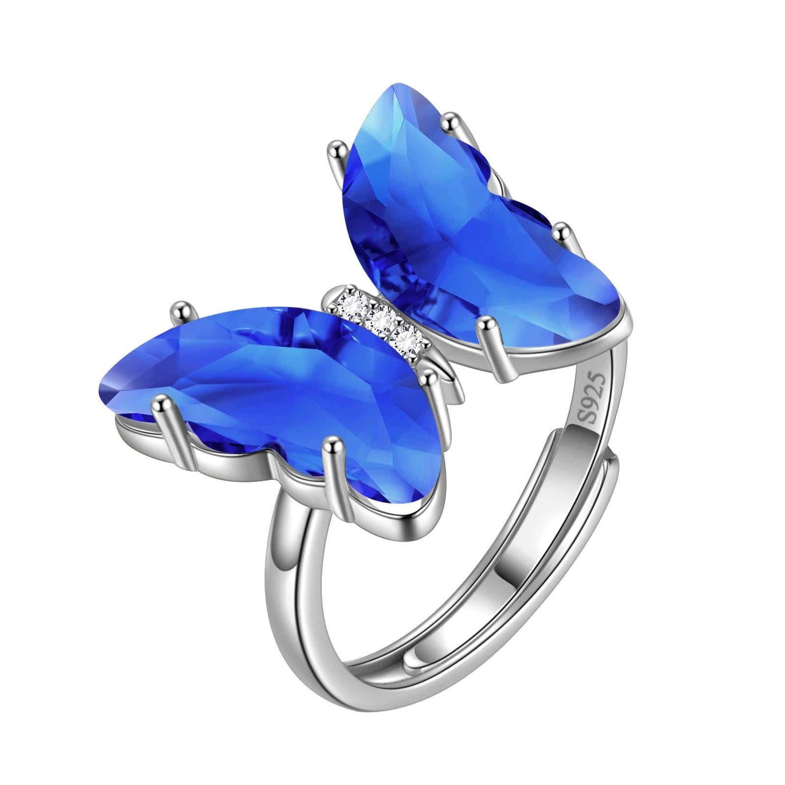 925 Sterling Silver Butterfly Ring Birthstone Crystal Women Jewelry Gifts - Aurora Tears