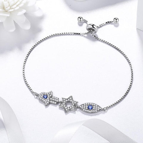 Pulseras de mal de ojo azul para mujer y niña, joyería de amuleto, pulsera de mano de Fátima y estrellas de David