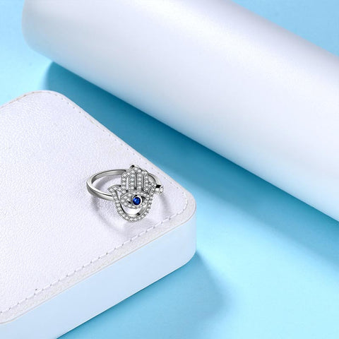 Blauer Evil Eye Ring Damen Mädchen Amulett Schmuck Hamsa Hand der Fatima Ring 925 Sterling Silber