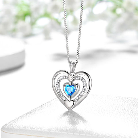 Blaue Herz-Halskette für Damen, Geburtsstein März, Anhänger, Aquamarin, Mädchen-Schmuck, Geburtstagsgeschenke, 925er Sterlingsilber