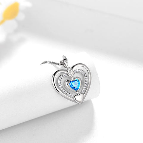 Blaue Herz-Halskette für Damen, Geburtsstein März, Anhänger, Aquamarin, Mädchen-Schmuck, Geburtstagsgeschenke, 925er Sterlingsilber