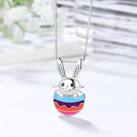 Collar con colgante de huevo de Pascua para mujer, niña y niño, regalo de Pascua, plata de ley 925