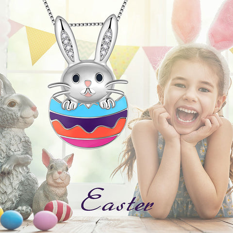 Collar con colgante de huevo de Pascua para mujer, niña y niño, regalo de Pascua, plata de ley 925