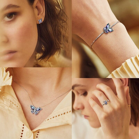 Collares de topacio místico con diseño de mariposa y arcoíris, joyería para mujeres y niñas, regalo de plata de ley