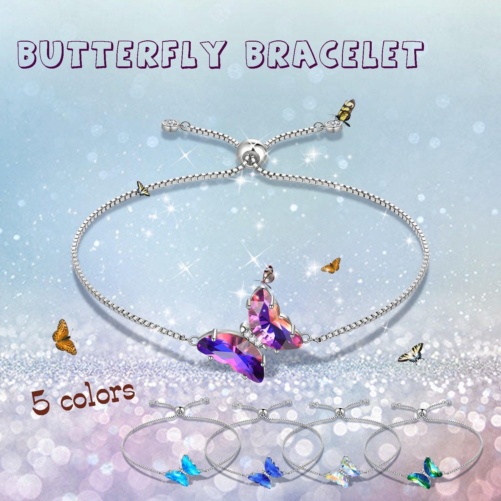 925 Sterling Silver Butterfly Bracelet Birthstone Crystal Women Jewelry Gifts - Aurora Tears