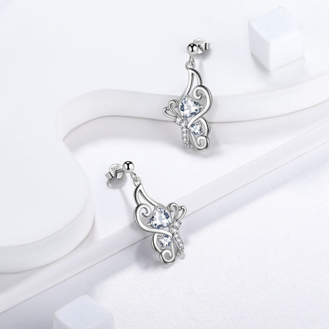 Farfalla Birthstone Aprile Orecchini con diamanti Donne Ragazze Gioielli Regalo di compleanno Argento sterling