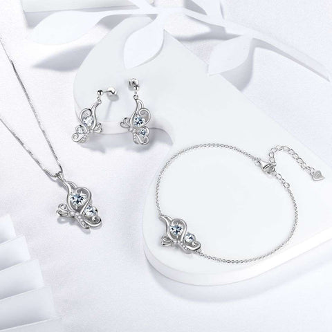 Butterfly Birthstone April Diamond Jewelry Set 4PCS Women Girls Birthday Gift