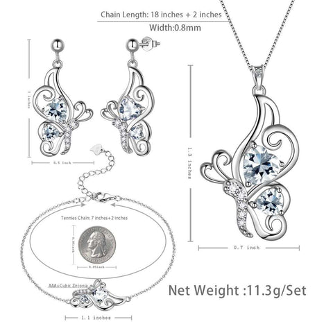 Butterfly Birthstone April Diamond Jewelry Set 4PCS Women Girls Birthday Gift