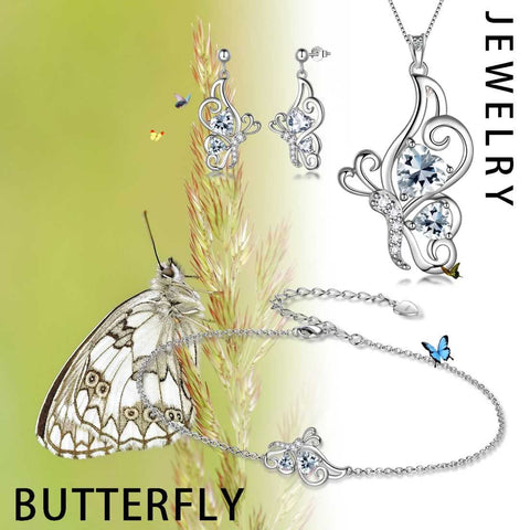 Butterfly Birthstone April Diamond Jewelry Set 4PCS Women Girls Birthday Gift