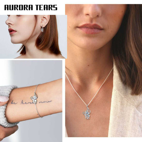 Butterfly Birthstone April Diamond Jewelry Set 4PCS Women Girls Birthday Gift