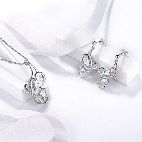 Schmetterlings-Geburtsstein-Diamant-Schmuckset für April, 3-teilig, für Damen und Mädchen, Geburtstagsgeschenk