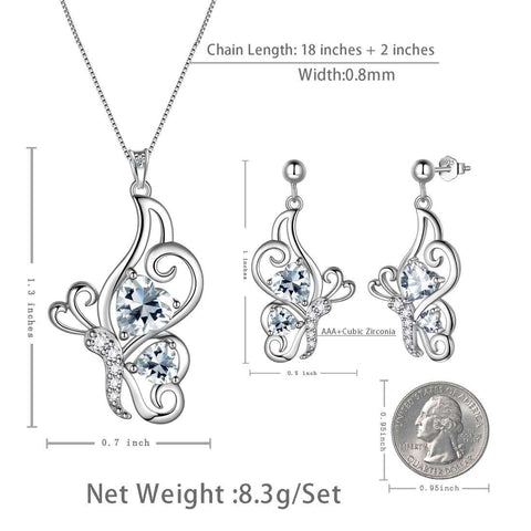 Schmetterlings-Geburtsstein-Diamant-Schmuckset für April, 3-teilig, für Damen und Mädchen, Geburtstagsgeschenk