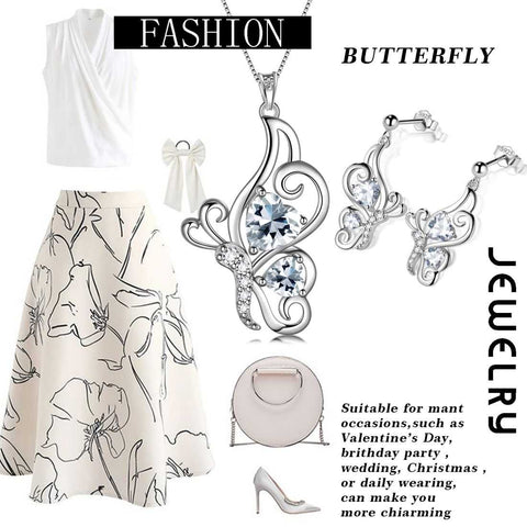 Schmetterlings-Geburtsstein-Diamant-Schmuckset für April, 3-teilig, für Damen und Mädchen, Geburtstagsgeschenk