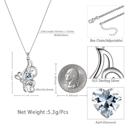 Collana con pietra portafortuna di aprile, collana di diamanti, gioielli da donna, regalo di compleanno, argento sterling