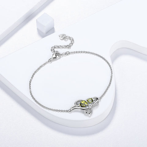 Butterfly Birthstone August Peridot Bracelet Women Girls Jewelry Birthday Gift 925 Sterling Silver