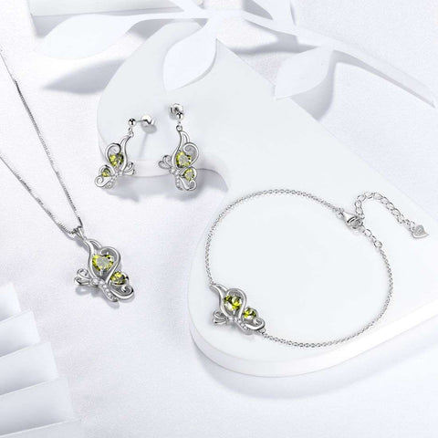 Schmetterlings-Geburtsstein-Peridot-Schmuckset für August, 4-teilig, für Damen und Mädchen, Geburtstagsgeschenk