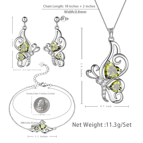 Schmetterlings-Geburtsstein-Peridot-Schmuckset für August, 4-teilig, für Damen und Mädchen, Geburtstagsgeschenk