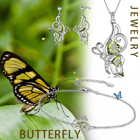 Schmetterlings-Geburtsstein-Peridot-Schmuckset für August, 4-teilig, für Damen und Mädchen, Geburtstagsgeschenk