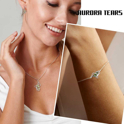 Schmetterlings-Geburtsstein-Peridot-Schmuckset für August, 4-teilig, für Damen und Mädchen, Geburtstagsgeschenk