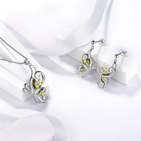 Schmetterlings-Geburtsstein-Peridot-Schmuckset für August, 3-teilig, für Damen und Mädchen, Geburtstagsgeschenk