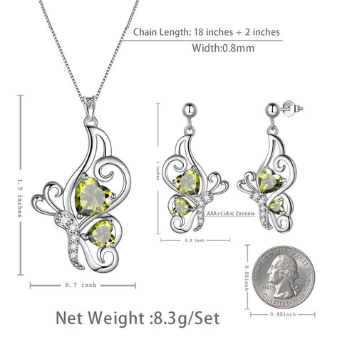Schmetterlings-Geburtsstein-Peridot-Schmuckset für August, 3-teilig, für Damen und Mädchen, Geburtstagsgeschenk
