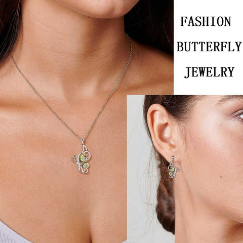 Schmetterlings-Geburtsstein-Peridot-Schmuckset für August, 3-teilig, für Damen und Mädchen, Geburtstagsgeschenk