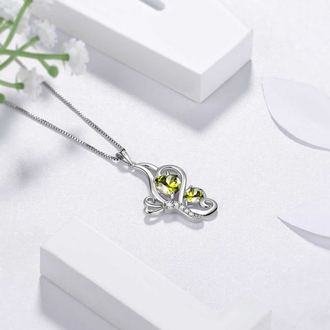 Collier péridot avec pierre de naissance papillon pour femme et fille, cadeau d'anniversaire en argent sterling
