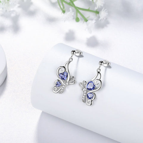 Farfalla Birthstone Dicembre Tanzanite Orecchini Donna Ragazza Gioielli Regalo di compleanno Argento sterling