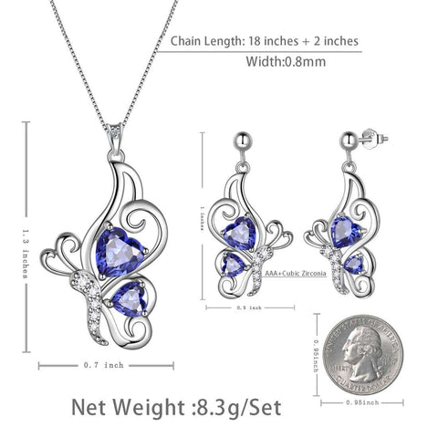 Schmetterlings-Geburtsstein-Dezember-Tansanit-Schmuckset, 3-teiliges Damen- und Mädchen-Geburtstagsgeschenk