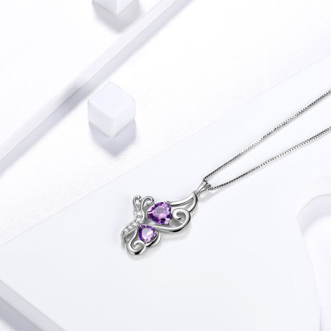 Schmetterlings-Geburtsstein Februar-Amethyst-Halskette für Damen und Mädchen, Schmuck, Geburtstagsgeschenk, Sterlingsilber