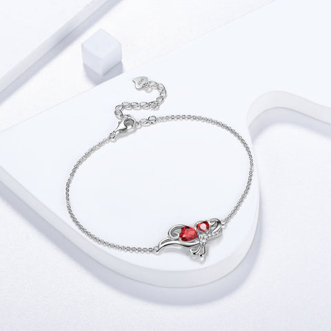Farfalla Birthstone Gennaio Granato Bracciale Donna Ragazza Gioielli Regalo di compleanno Argento sterling 925