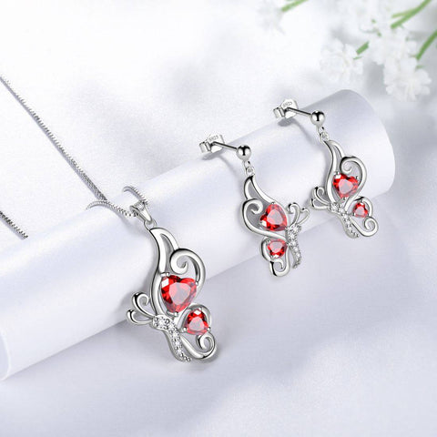 Schmetterlings-Geburtsstein-Schmuckset mit Januar-Granat, 3-teilig, für Damen und Mädchen, Geburtstagsgeschenk