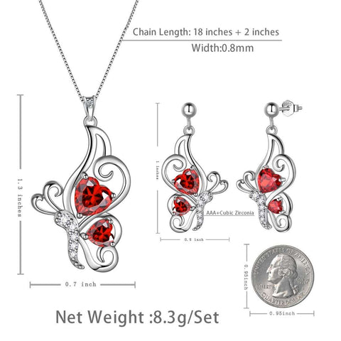 Schmetterlings-Geburtsstein-Schmuckset mit Januar-Granat, 3-teilig, für Damen und Mädchen, Geburtstagsgeschenk
