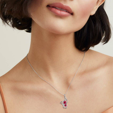 Collier avec pierre de naissance papillon et rubis de juillet pour femmes et filles, bijoux cadeau d'anniversaire en argent sterling