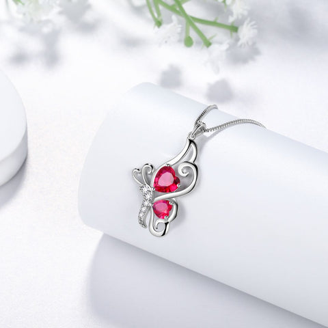 Collier avec pierre de naissance papillon et rubis de juillet pour femmes et filles, bijoux cadeau d'anniversaire en argent sterling