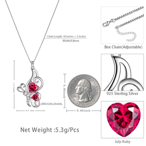Collier avec pierre de naissance papillon et rubis de juillet pour femmes et filles, bijoux cadeau d'anniversaire en argent sterling