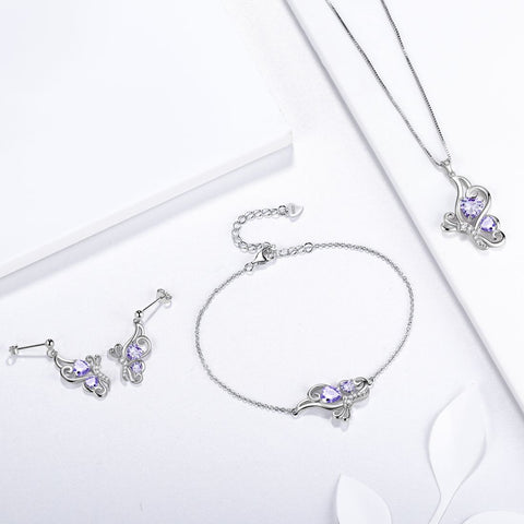 Schmetterlings-Geburtsstein-Juni-Alexandrit-Schmuckset, 4-teilig, für Damen und Mädchen, Geburtstagsgeschenk