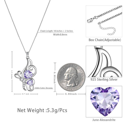 Collier avec pierre de naissance papillon en alexandrite de juin pour femmes et filles, bijoux cadeau d'anniversaire en argent sterling