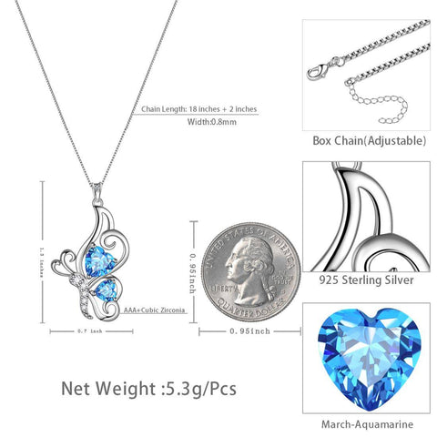 Schmetterlings-Geburtsstein März Aquamarin Halskette Damen Mädchen Schmuck Geburtstagsgeschenk Sterling Silber